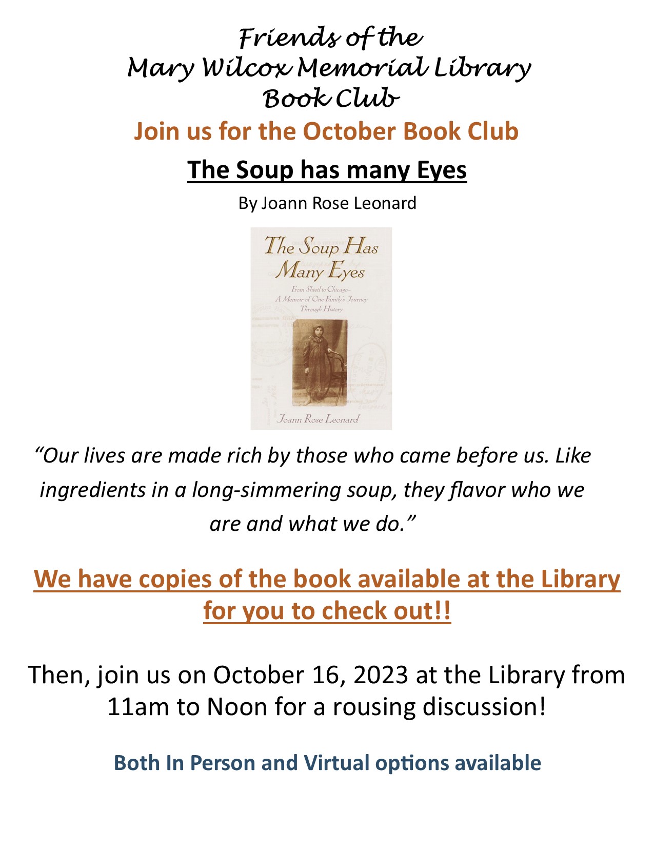 Friends of the Mary Wilcox Memorial Library Book Club – Mary Wilcox ...